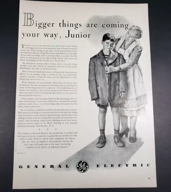1942 Print Ad General Electric Woman Adjusting Coat Of Young Boy