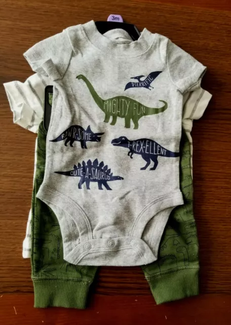 CARTER'S Baby T-Rex DINOSAURS Tee Shirt Pants Bodysuit Boy 3M 3 Months 3Pc NWT