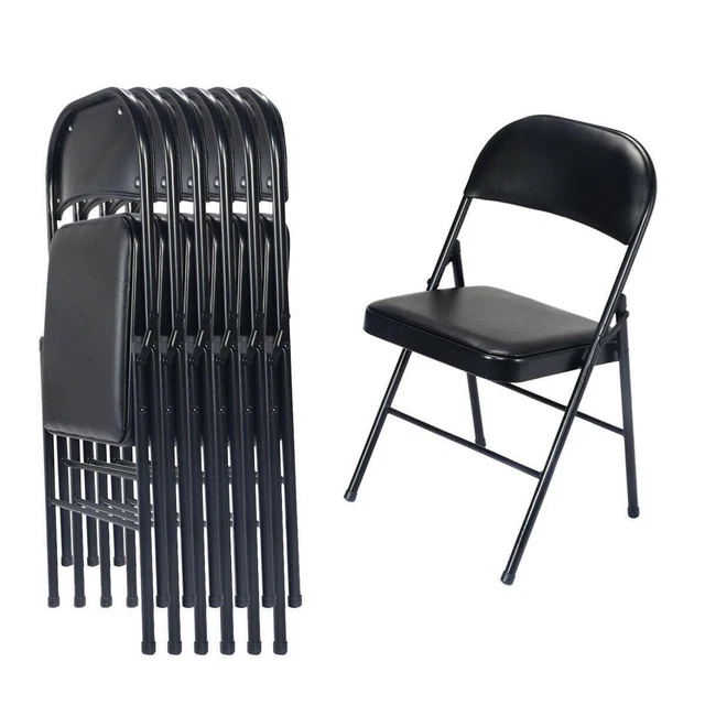 6 PACK Folding Metal Frame Stackable Chairs for Home Office Wedding Party Black