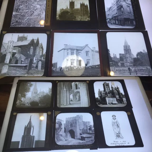 12 Antique Magic Lantern Slides Job Lot. Buildings, Churches, Architecture