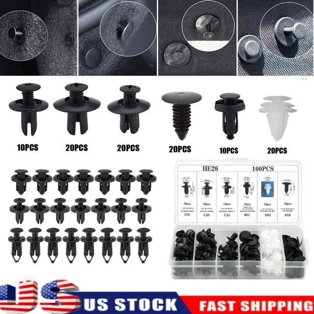 Car Body Bumper Rivet Retainer Fender Trim Molding Push Pin Clip Assortments 100