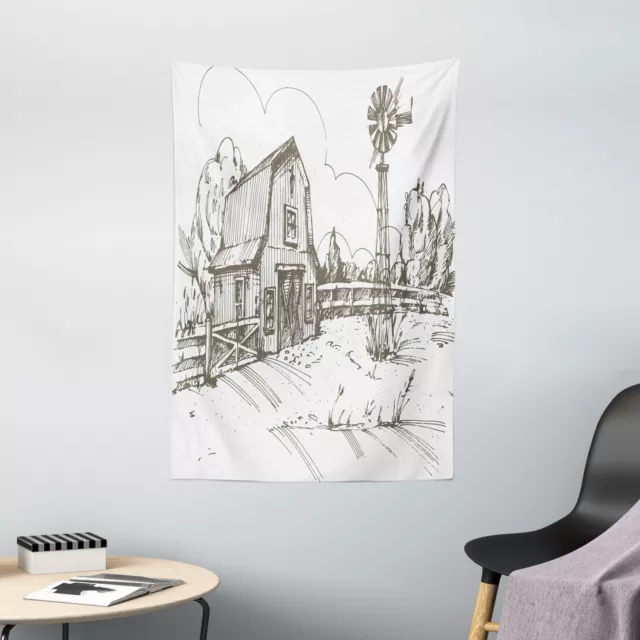 Windmill Tapestry Rustic Farmhouse Barn Print Wall Hanging Decor