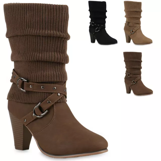 Damen Stiefeletten Stulpen Stiefel High Heels Boots 813358 Trendy Neu