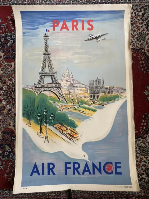 Affiche ancienne originale Air France 1949 - Paris