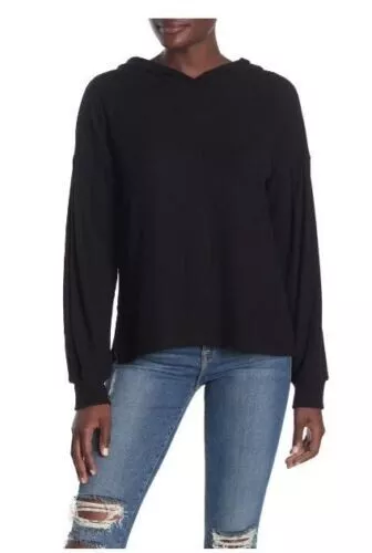 PST by Project Social T Women's Wren Cozy Rib Hoodie In Black Large MSRP $78