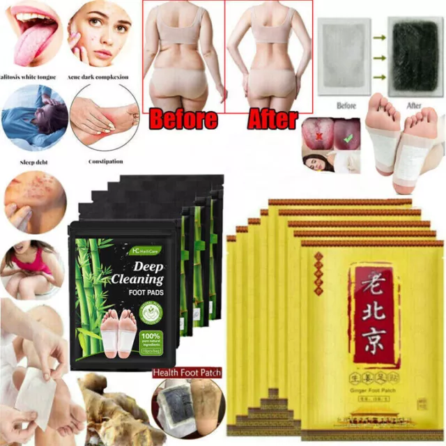 100PC Herbal Detox Foot Patches Natural Pads Body Toxins Feet Slimming Cleansing