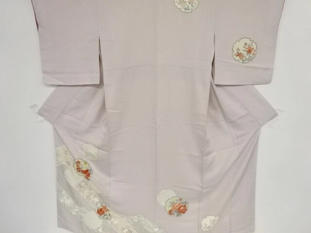 05903# Japanese Kimono / Antique Kimono / Embroidery / Floral Plants & Snowf