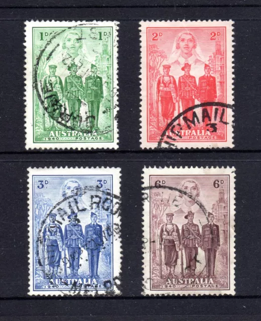 1940 FORCES - SET of 4 - 1d GREEN, 2d SCARLET, 3d BLUE, 6d BROWN - USED  CV $80+