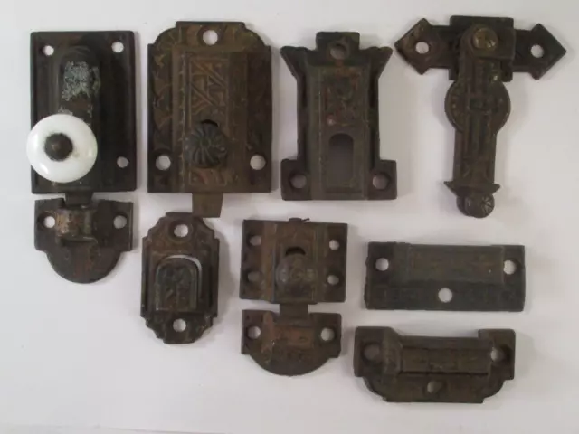 Lot Antique Decorative Cast Iron Cabinet Hardware Various Parts Pieces Latches
