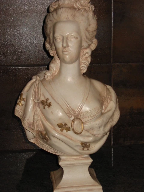 Buste De Marie Antoinette En Plâtre Et Marbre - Hauteur 12 Cm - Style Antique
