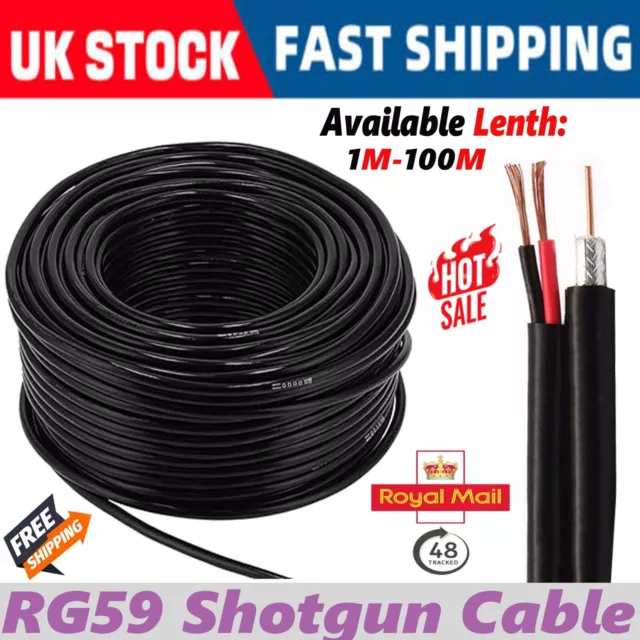 Coaxial RG59 Shotgun Cable CCTV Camera DVR Coax Video + Power 1M-100M Outdoor