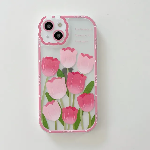 For iPhone 14 Pro Max 11 12 13 XR XS Cute Pink Rose Flower Clear Soft Phone Case