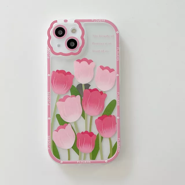 For iPhone 14 Pro Max 11 12 13 XR XS Cute Pink Rose Flower Clear Soft Phone Case