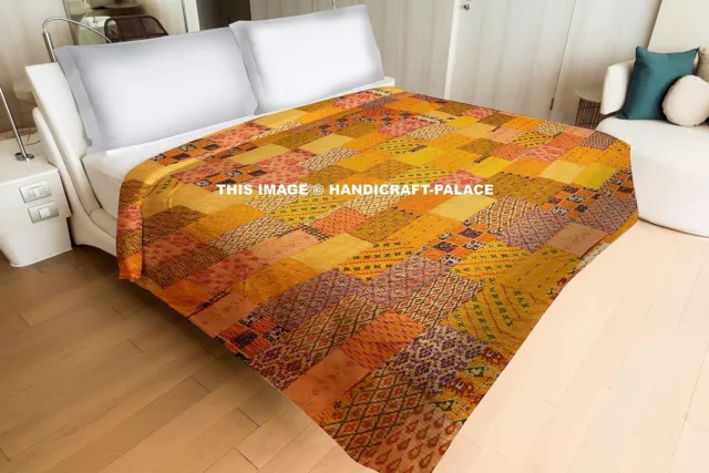 Patola Seda Indio Manta Colcha Reina Kantha Patchwork Edredón Ropa de Cama Gudri