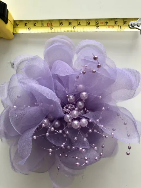 Lilac Flower Feather Mesh Fascinator Corsage Bead Hair Clip