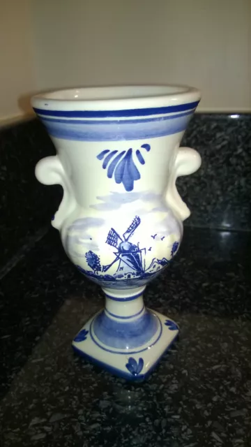 Vintage Delft Ceramic Blue And White Pottery Vase Decorative Use