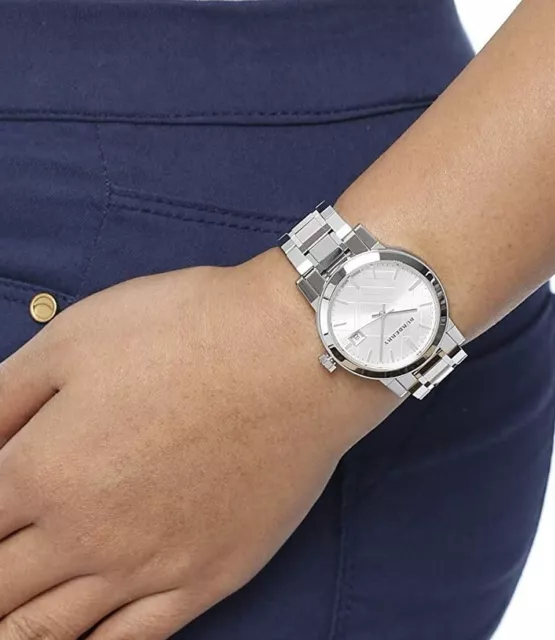BURBERRY WOMENS WATCH Stainless Steel Silver Bracelet Silver Dial Bu9100 Genuine 119.99 PicClick UK