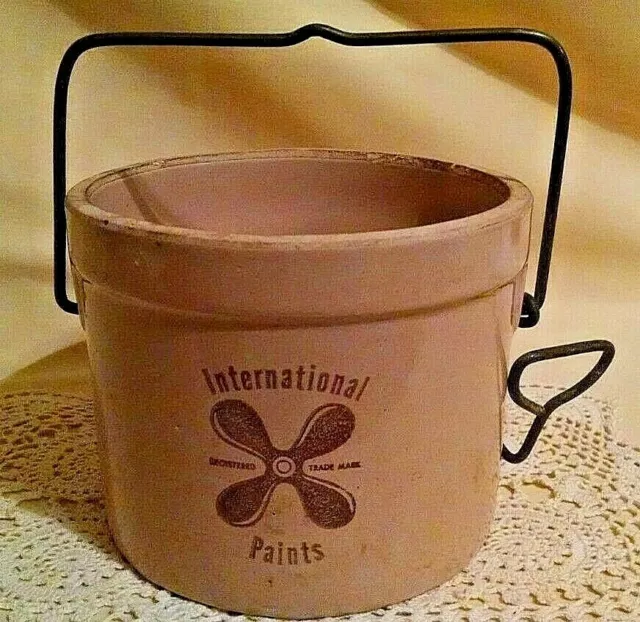 International Paints Promo Stoneware Crock No Lid Usa Wire Bale Closure Ad*