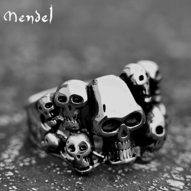 MENDEL Mens Gothic Goth Punk Biker Skull Ring For Men Stainless Steel Size 7-13