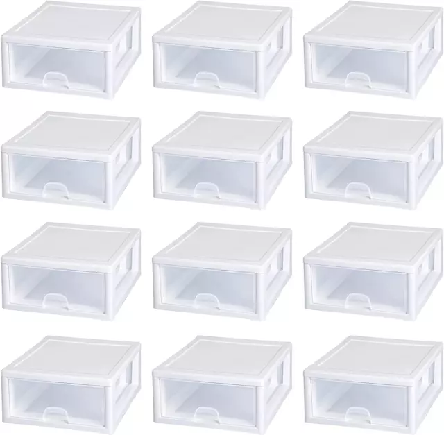 16 Quart Stackable Sturdy Plastic Storage Drawer Container for Home and Office O