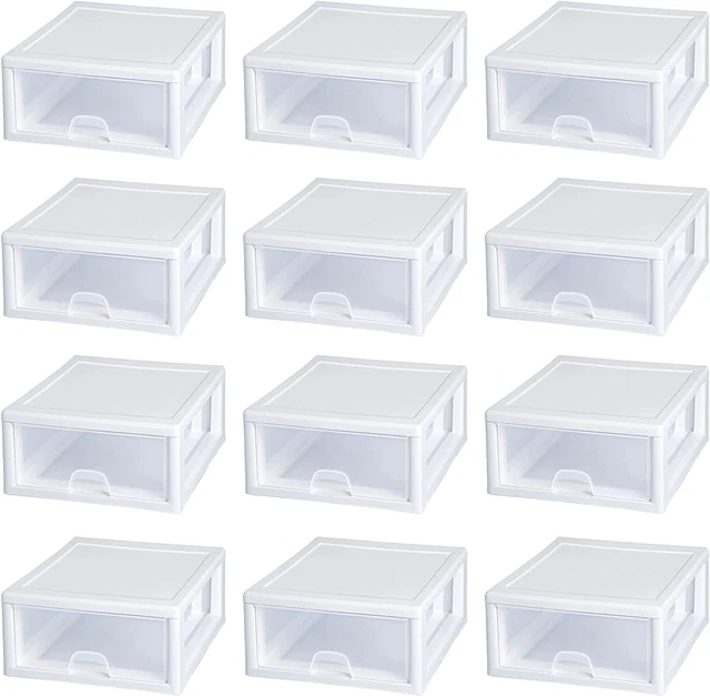 16 Quart Stackable Sturdy Plastic Storage Drawer Container for Home and Office O