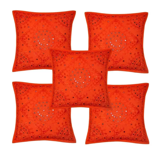 Funda de almohada bohemia decorativa bordada en naranja con espejos, 16.0 x...