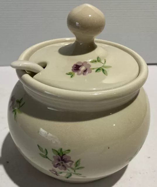 Robert Gordon Sugar Canister Pottery Flower With Ceramic Spoon