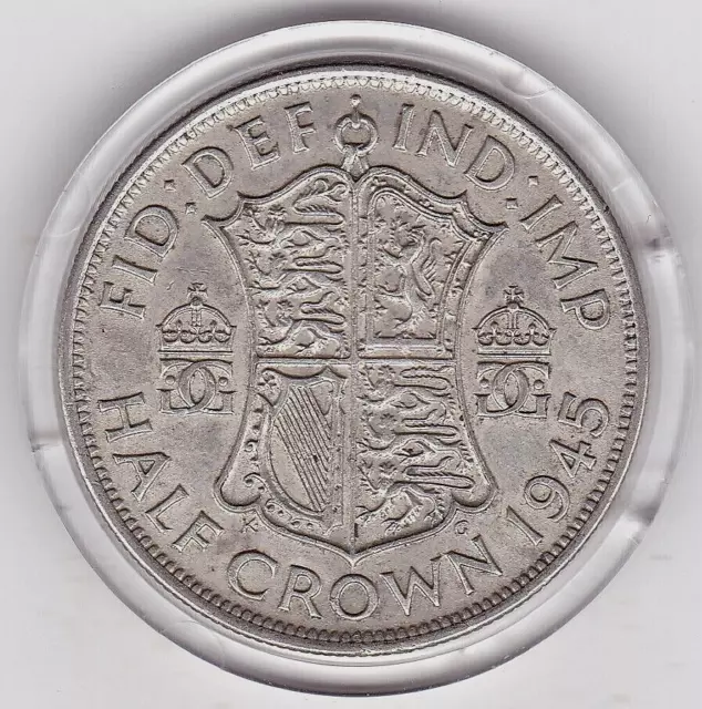 Sharp  1945   Silver  (50%)  King  George  the  6th  Half  Crown  Coin