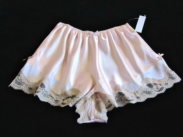 Mutandine francesi raso rosa S Ecru pizzo slinky stile vintage lingerie NUOVE