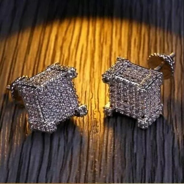 2Ct Lab Created Diamond Micro Pave Cluster Stud Earrings 18K White Gold Finish