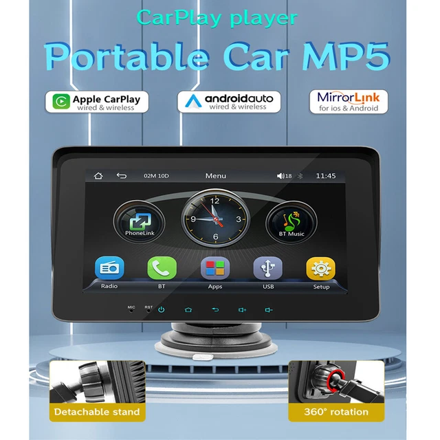 7 inch Car Radio Stereo Portable Wireless CarPlay Android Auto BT USB Video MP5