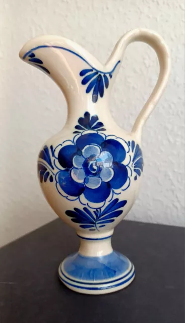 DELFT Blaue Blume Henkel Vase Handgemalt Holland