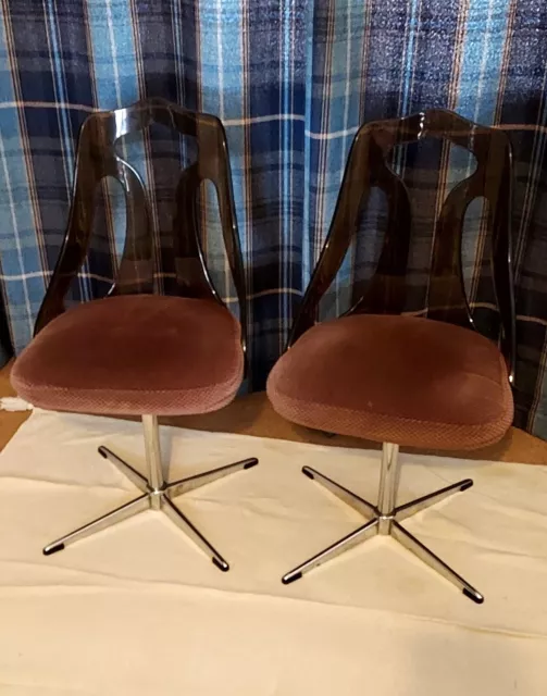 Vintage Retro Mid Century Pair Of  Chrome Lucite Dining Chairs