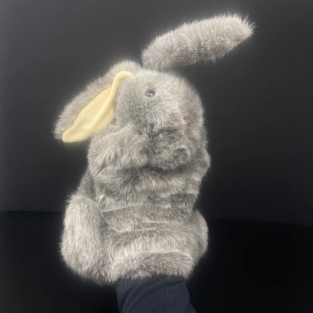 VINTAGE FROSTED GRAY Bunny Rabbit Hand Puppet Hairy Realistic Comfie