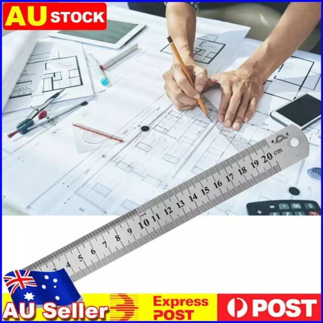 Stainless Steel Metal Straight Ruler Double Sided Measuring Tool (200mm)