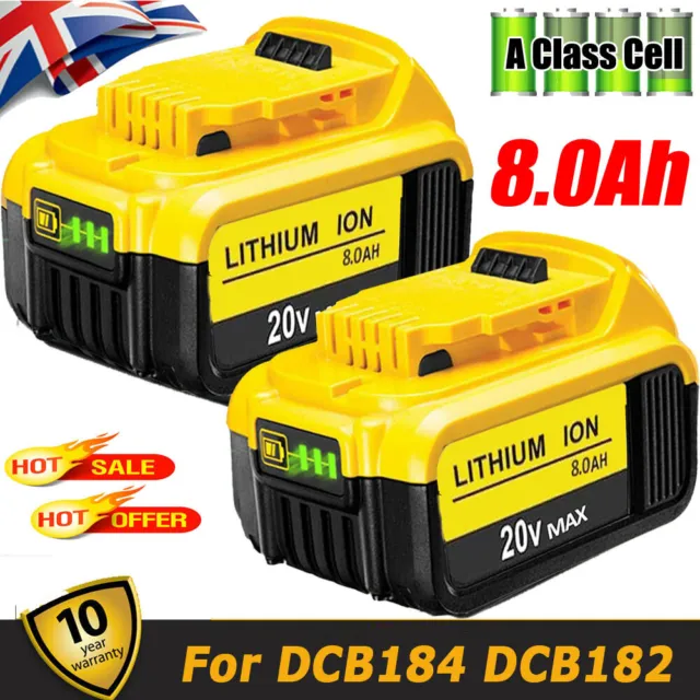 2X For DEWALT DCB184 18V 8.0Ah Li-ion Battery 18Volt Max XR DCB182 DCB183 DCB180