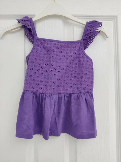 Camicia top estiva viola nuova con etichette Next per ragazze uncinetto 100% cotone fiore