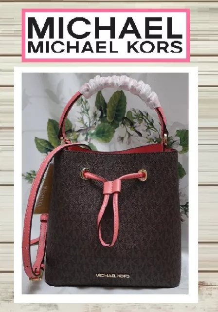 Michael Kors Suri Small Bucket Bag Crossbody Brown MK Powder Blush Pink