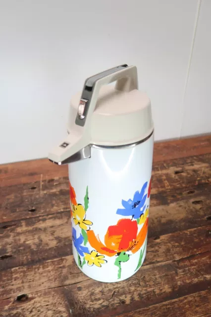 Vintage 1970s Retro Floral Patterned Pump Thermos by Everest