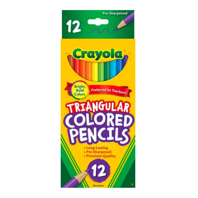 12pc Crayola Full Size Triangular Coloured Non Toxic Pencils Art Craft Kids 3y+