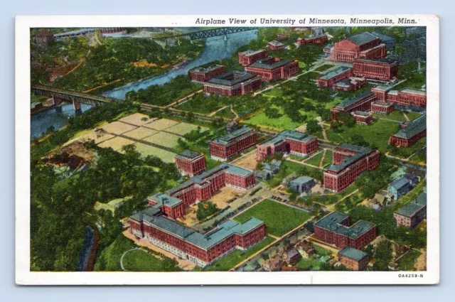 Airplane View University of Minnesota Minneapolis MN UNP Linen Postcard E15