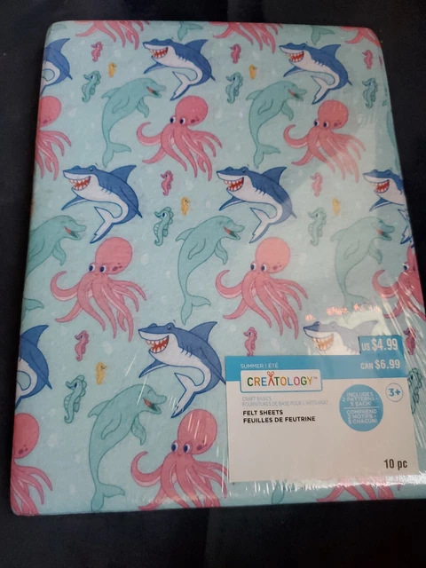 "Hojas de fieltro pulpo Ocean Animals tiburones tiburones 10 piezas (5 de cada color) 9"" X 12"