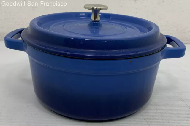 Le Creuset Style Enamel Cast Iron Dutch Oven Round Blue With Double Handles