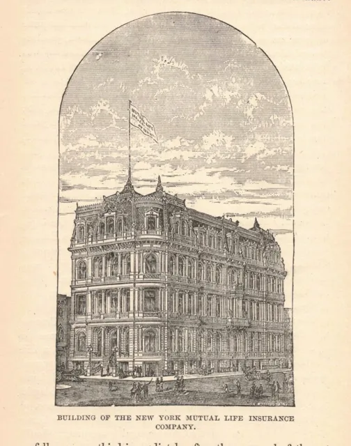 circa 1876 Victorian New York Mutual Life Insurance Building Engraving 2T1-57c