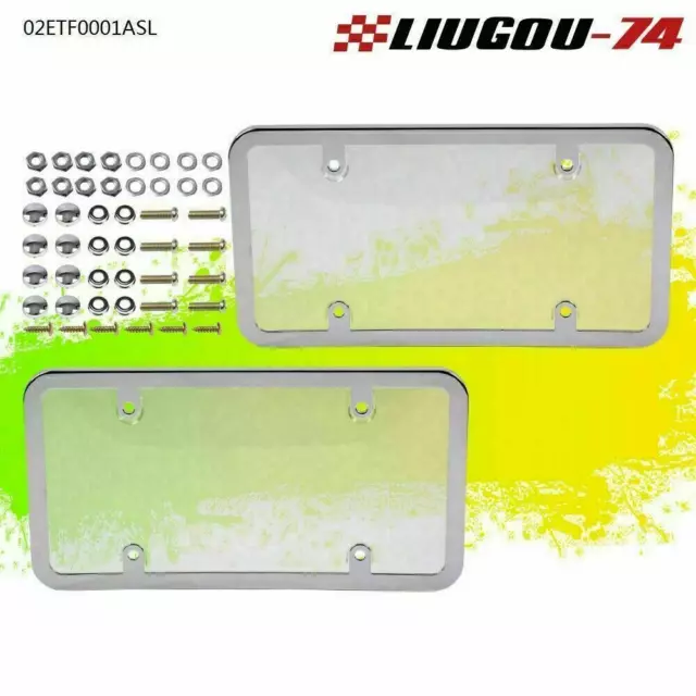 2X Clear License Plate Cover Tag Holder Frame Shield Protector+Screw Caps US