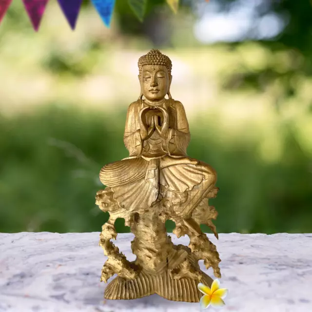Seated Buddha Statue Manidhara Mudra Sculpture Hand Carved wood Carving Bali Art 2