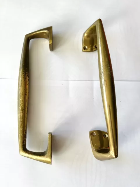 Vintage Brass pair Door Handles Shop Pulls Antique Old Pub Mid Century