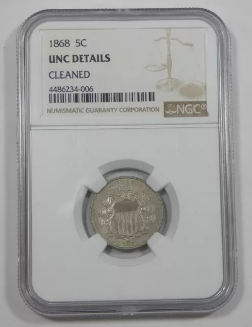 NGC Authentic 1868 Shield Nickel UNC Details 5c