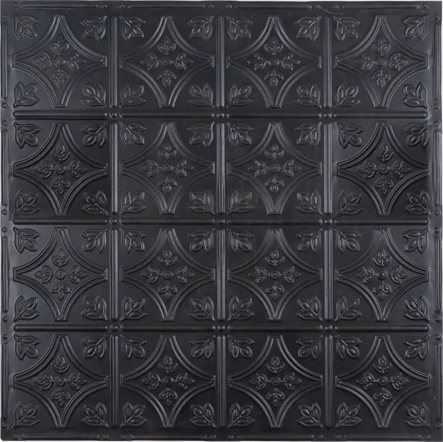 Tin Wall Tiles 24X24 Nail-Up, Stair Risers, Metal Ceiling Tiles, 5 Pack (Black)