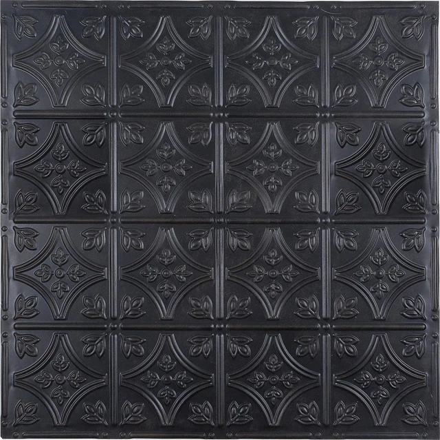 Tin Wall Tiles 24X24 Nail-Up, Stair Risers, Metal Ceiling Tiles, 5 Pack (Black)